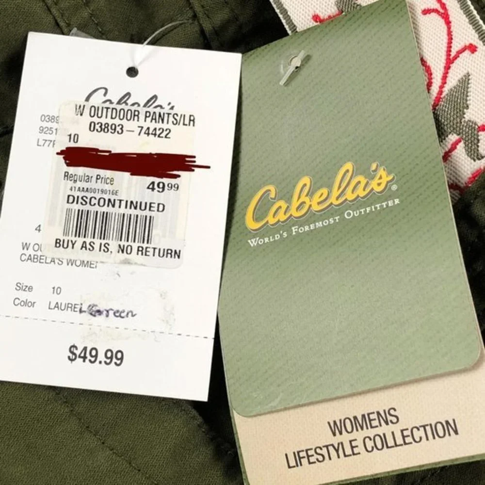 NEW Cabela’s Size 10 Outdoor Pants Green Walking